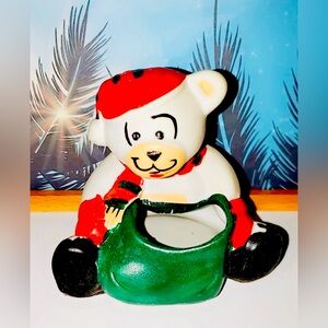 PORCELAIN SANTA POLAR BEAR with Open Holder for Air Plant, Candy, Candle NIB